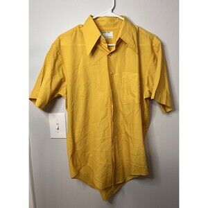 Vintage 1970s Kmart Permanent Press Yellow Collared Button-Up Shirt Medium
